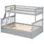 Lit superposé simple au-dessus d'un lit double avec tiroirs, gris et convertible, bois de pin, garde-corps sécuritaires, structure solide convertible facile à assembler, rails en forme de clôture-618665715-618665724