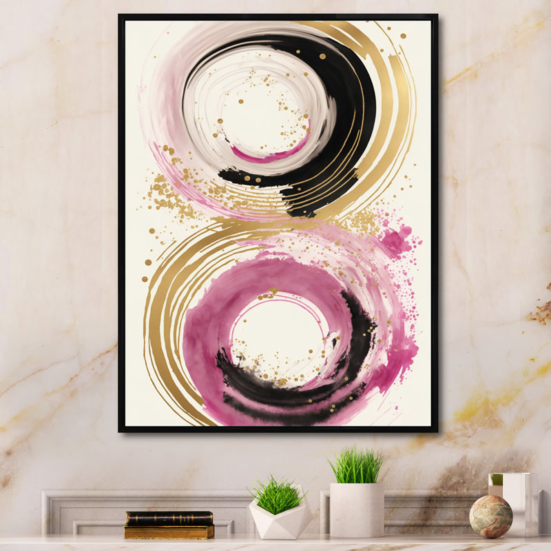 «Pink and Gold Curves I», impression sur toile, H 20 po x l 12 po x P 1 po, Toile avec cadre flottant noir