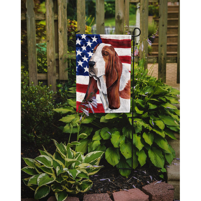 2 côtés en polyester de 2 côtés american drapeau de jardin, Basset hound 1