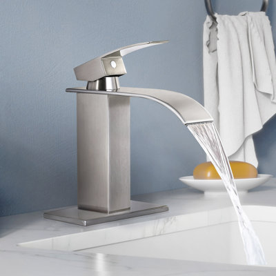 HGN Waterfall Spout Bathroom Sink Faucet Stainless Steel without Pop-Up Drain