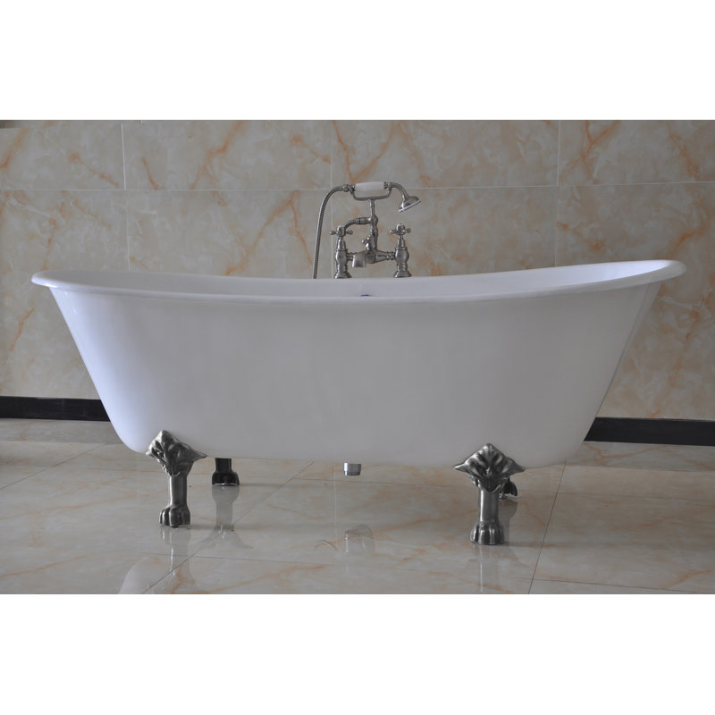 White Cast Iron Double Slipper Clawfoot Tub with Polished Chrome Feet