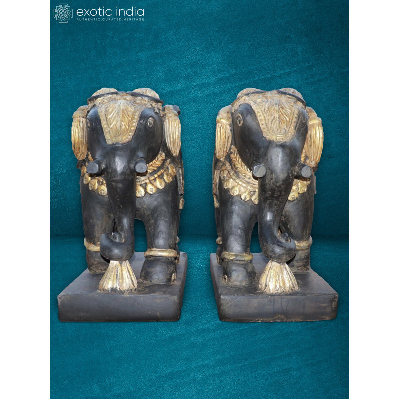  30” Sandstone Elephant Statue Pair Handcrafted – Home Decor