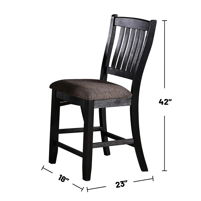 Chaise haute rembourrée en tissu noir foncé de 2 personnes, noire, capacité de poids maximale de 250 lb, hauteur de siège de 24 po, 2 chaises à dossier en lattes, Limitation, salle à manger artistique