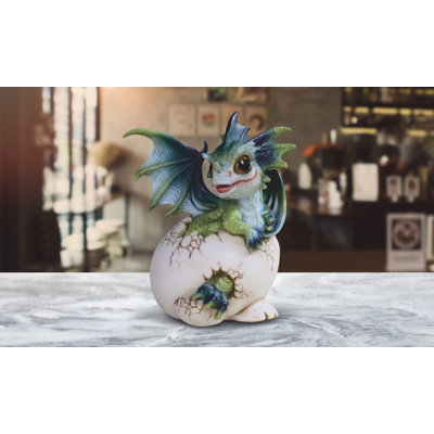 Jennerett 5"H Green and Blue Dragon Baby in Egg Figurine