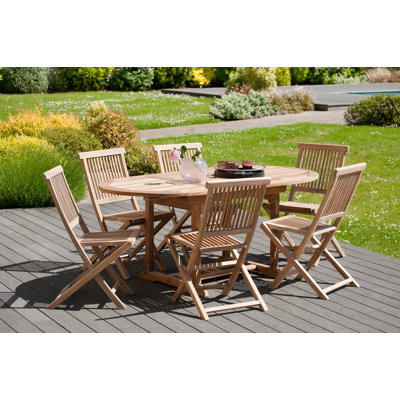 Woehler 6 - Person Teak Wood Patio Dining Set with Oval Table