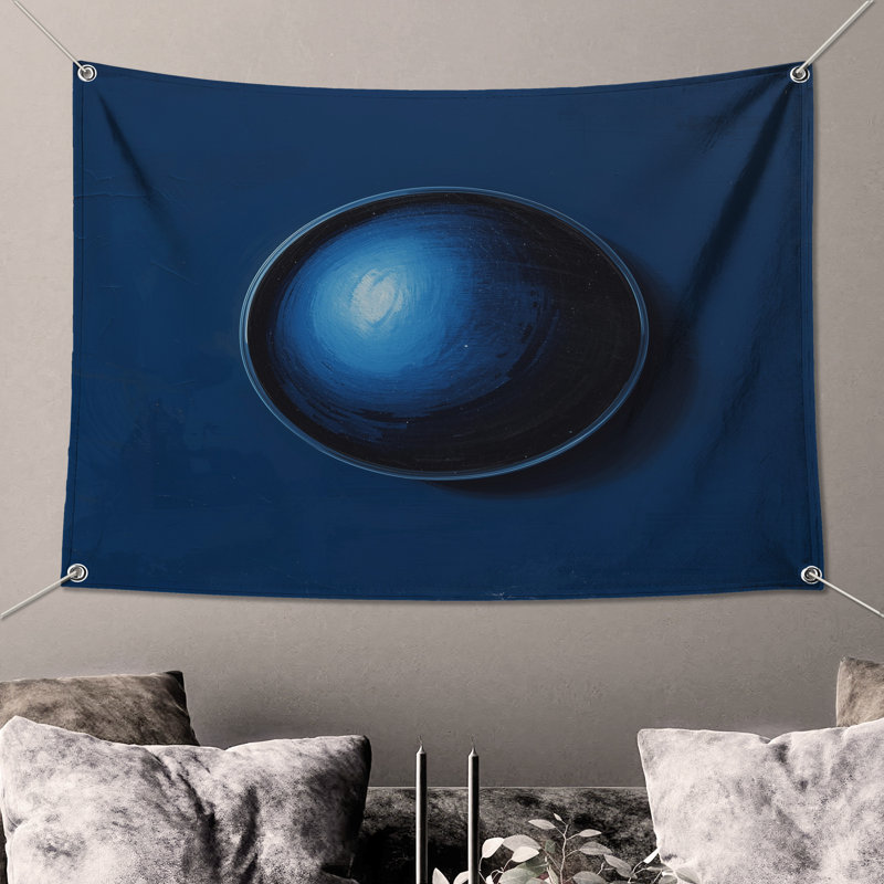 Tapisserie murale sphère bleue sur toile - Décoration murale sphère, H 68 po x l 80 po avec 4 œillets