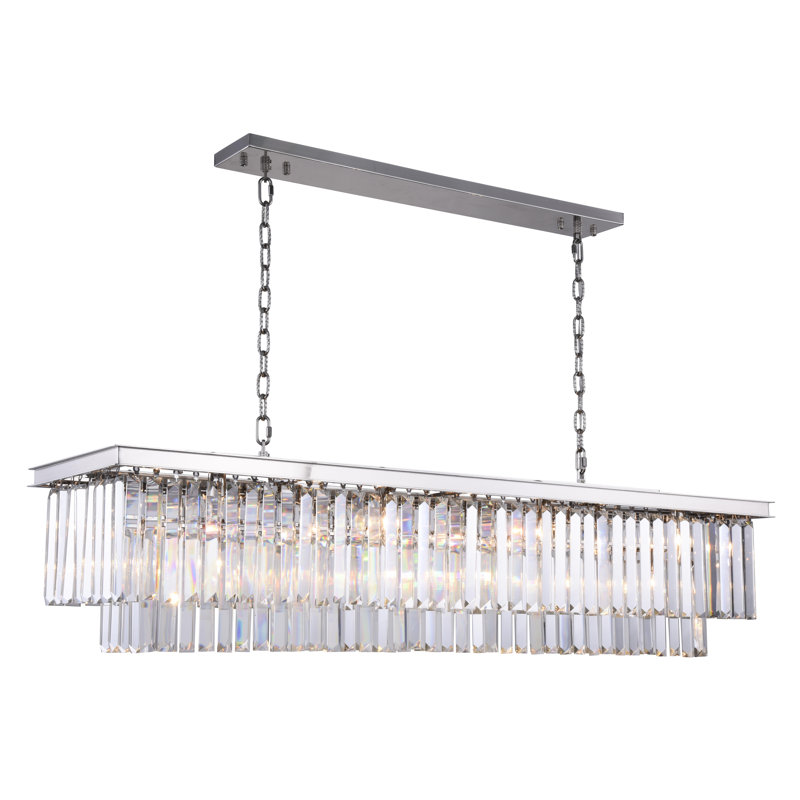 Yazmin 12 - Light Kitchen Island Pendant, Clear, Polished Nickel, 18" H x 60" W x 14" D