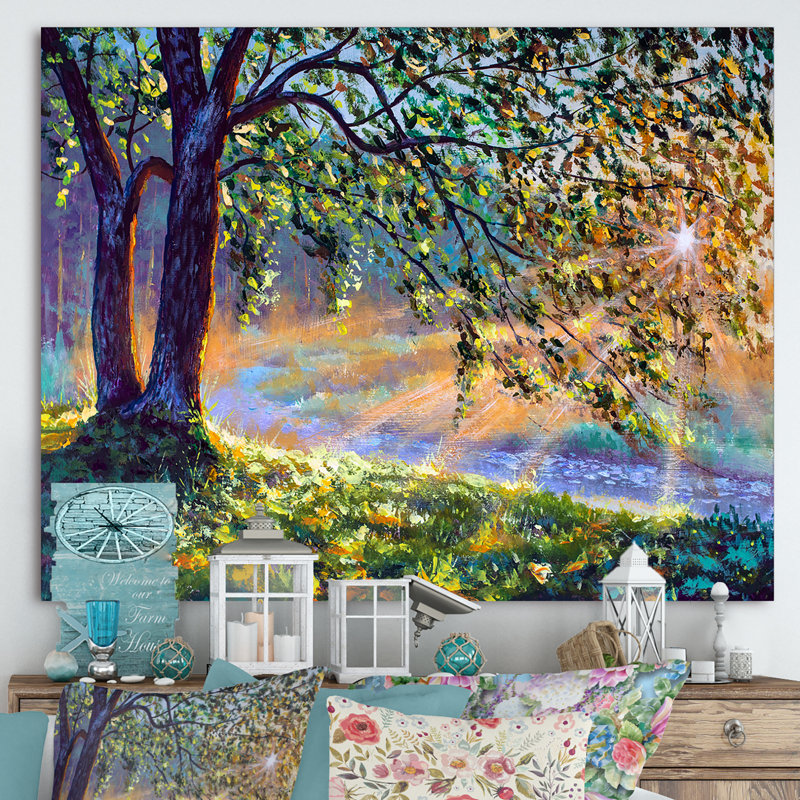 Arbre par les premiers rayons du soleil de l'après-midi - reproduction d'art sur toile, H 36 po x l 46 po x 1,5 po
