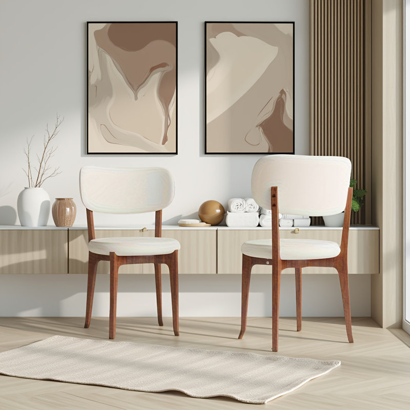 Ensemble de 2 chaises de salle à manger modernes en cuir PU blanc avec pieds en bois massif - Chaises de cuisine ergonomiques pour la salle à manger, confortables et faciles à nettoyer