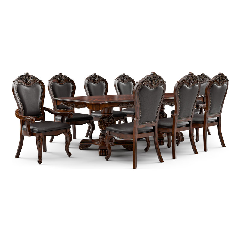 Ensemble de table de salle à manger Roslindale, Brun, 9 pièces : table, 8 chaises, Noir
