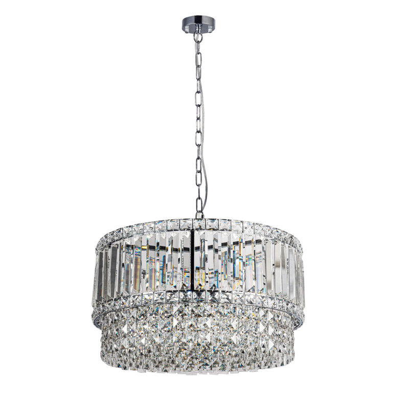 6 - Light Crystal Chandelier, Polished Chrome