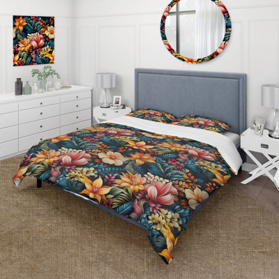 Exotic Colorful Hibiscus Floral Oasis - Ensemble de housse de couette tropical