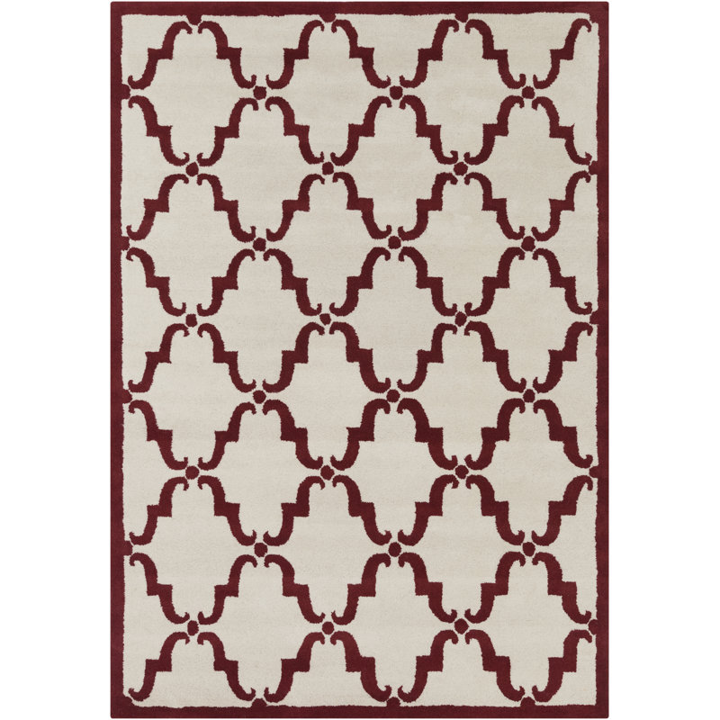 Tapis rouge et ivoire en laine touffeté à la main Acworth Authentic, 7 pi x 10 po