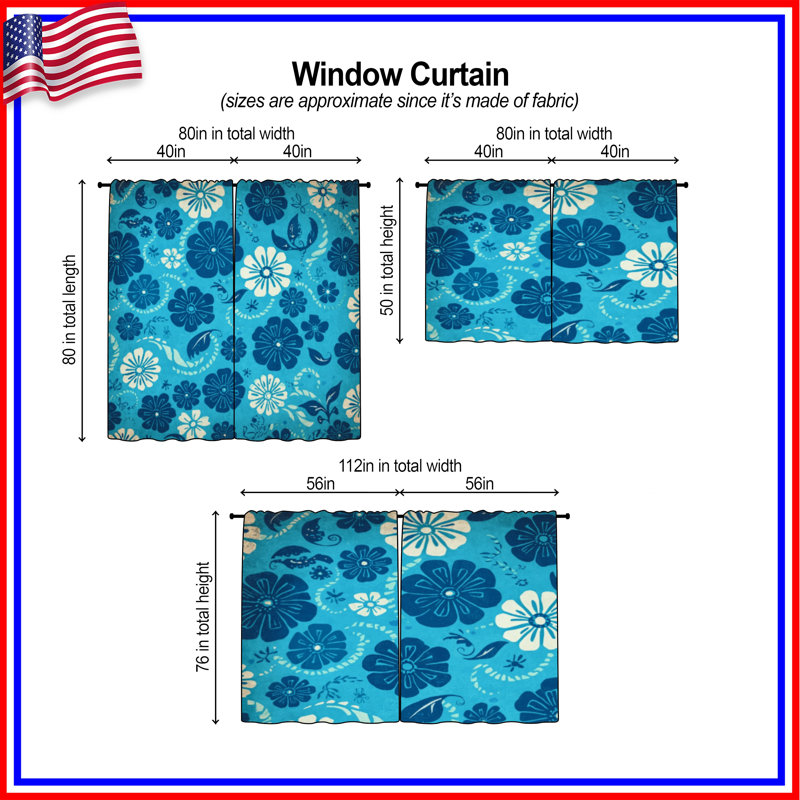 Rideaux de fenêtre à motif floral bleu et fleurs obscurcissant - 2 panneaux, 80in x 61in - 2 panels