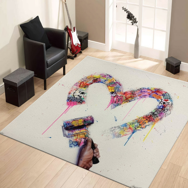 Soft Non-Woven Printed Rug Featuring an Intricate Botanical and Abstract Geometric Design Ideal for Infusing a Touch of Elegance into Any Living Space