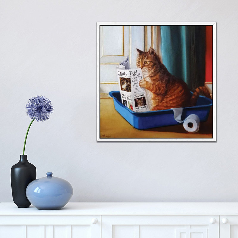 Kitty Throne by Lucia Heffernan - Print on Canvas, 45.72 cm H x 45.72 cm W, White Framed