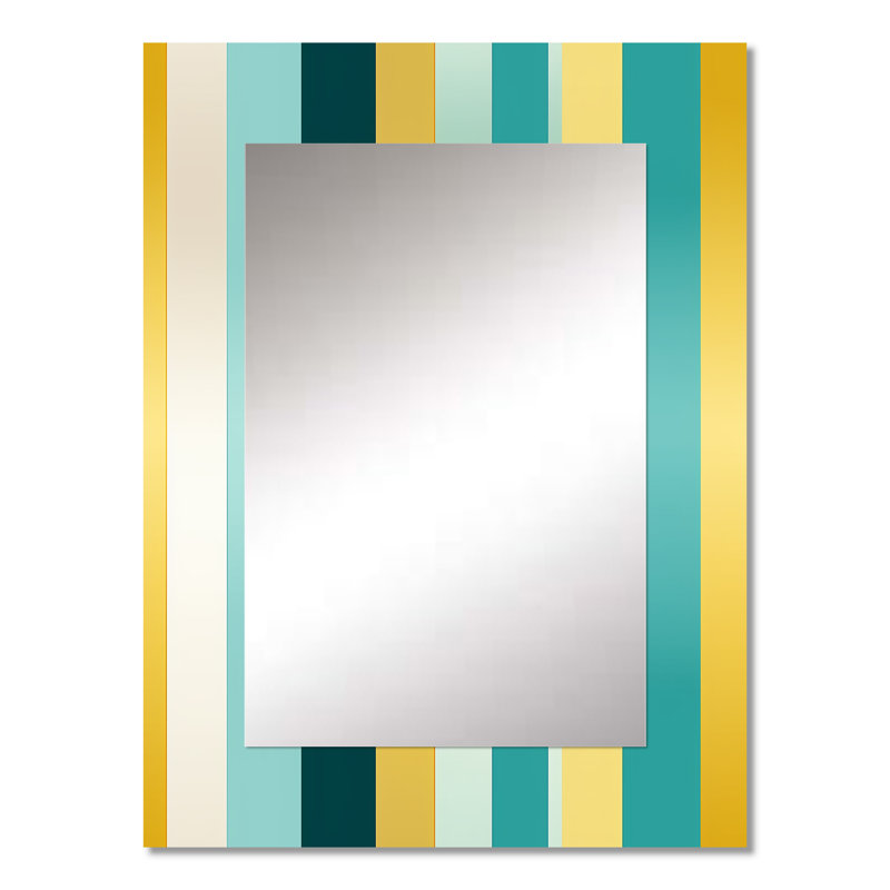 Cheylyn Green And Yellow Stripes Harmony - striped  Mirror, Modern Decorative Wall Mirror, Printed Metal Art, 32" x 24"