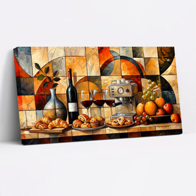 Nature morte avec vin et pâtisseries, reproduction d'art sur toile tendue sur toile, ensemble de 1