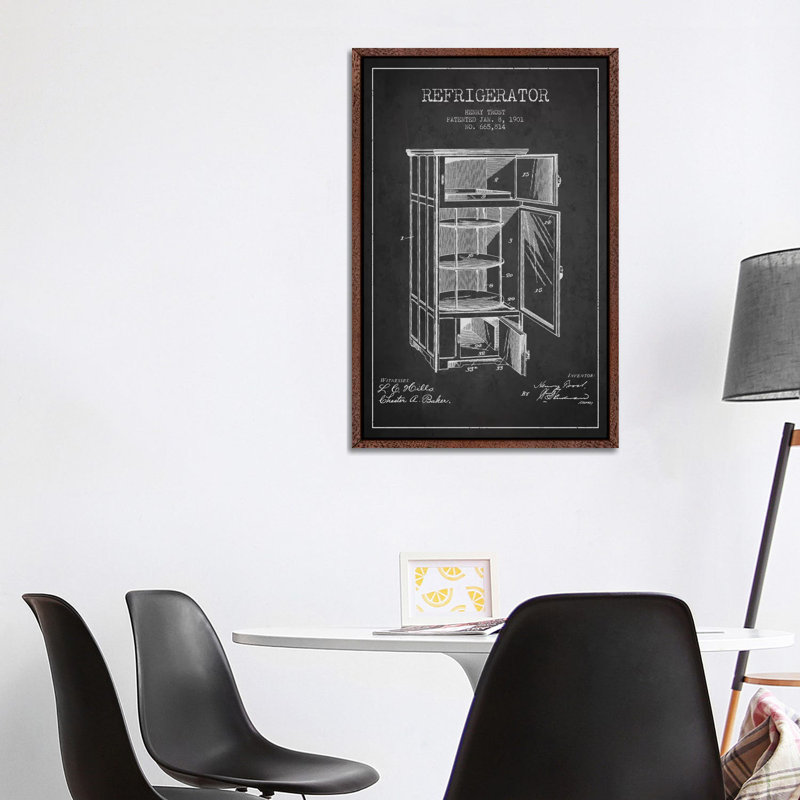 Refrigerator Charcoal Patent Blueprint by Aged Pixel - Gallery-Wrapped Canvas Giclée on Canvas, Classic Wood Floater Frame