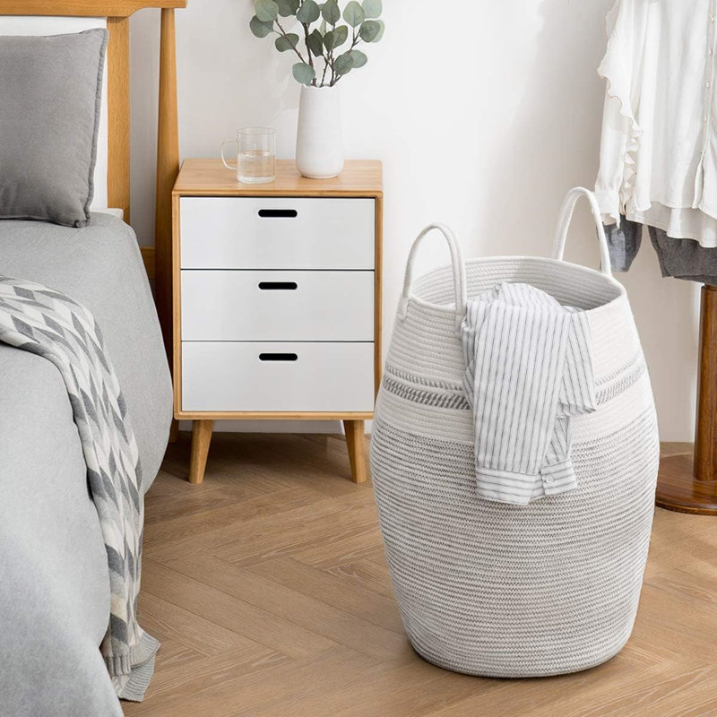 105L Laundry Hamper With Handle,Foldable, White