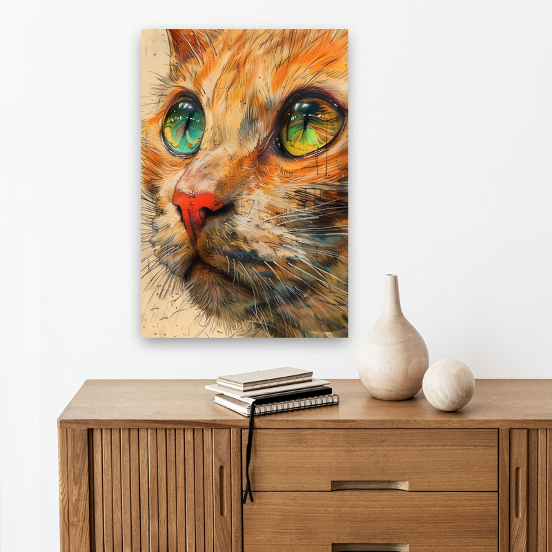 «Vibrant Orange Cat Gaze», art mural moderne, H 18 po x l 12 po