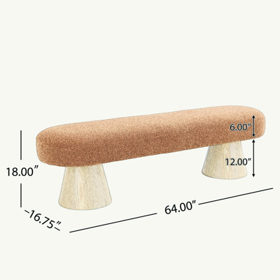 Banc de salle à manger rembourré polyvalent avec pouf en bouclette, assise orange, 162,5 cm (64 po), capacité de 136 kg (300 lb) pour un confort et un style polyvalents