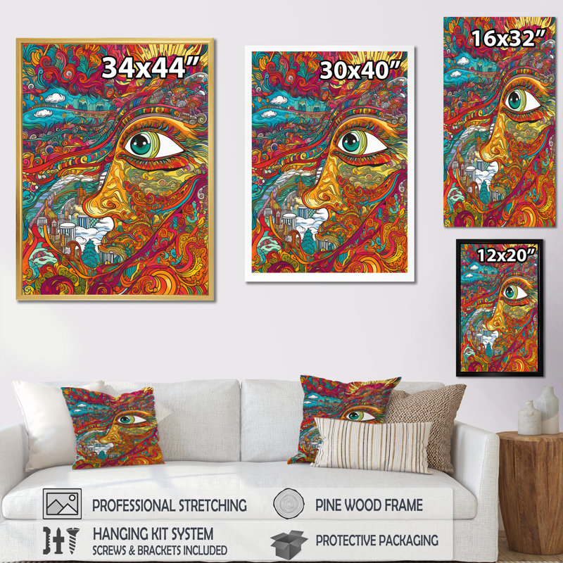 Symbole bouddhiste, yeux du dieu qui voit tout - impression, Cadre doré à une seule photo, H 44 po x l 34 po x P 1,5 po