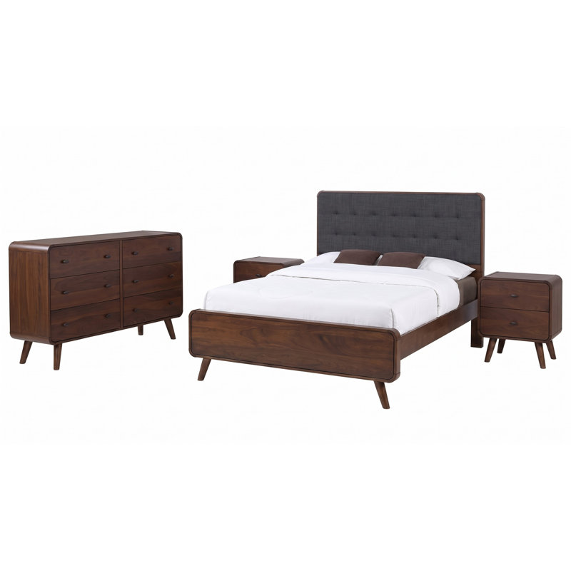 Rowan Dark Walnut Queen 4-piece Bedroom Set, 4 Pcs: Bed, Dresser, 2 Nightstands, Queen