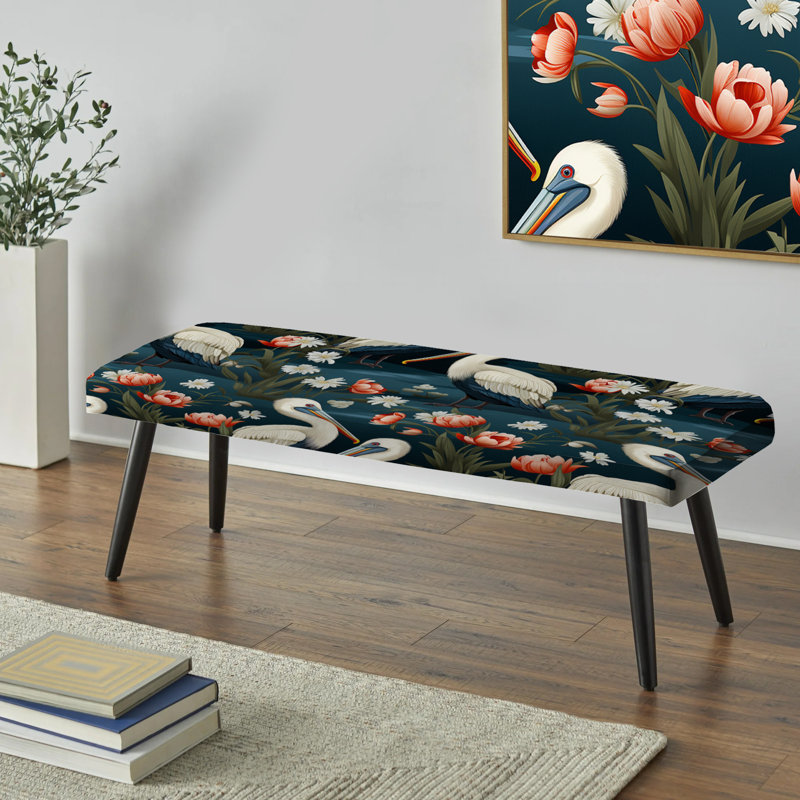 Coastal Pelican Parade Coastal Pattern - Coastal Upholstered Black Bench