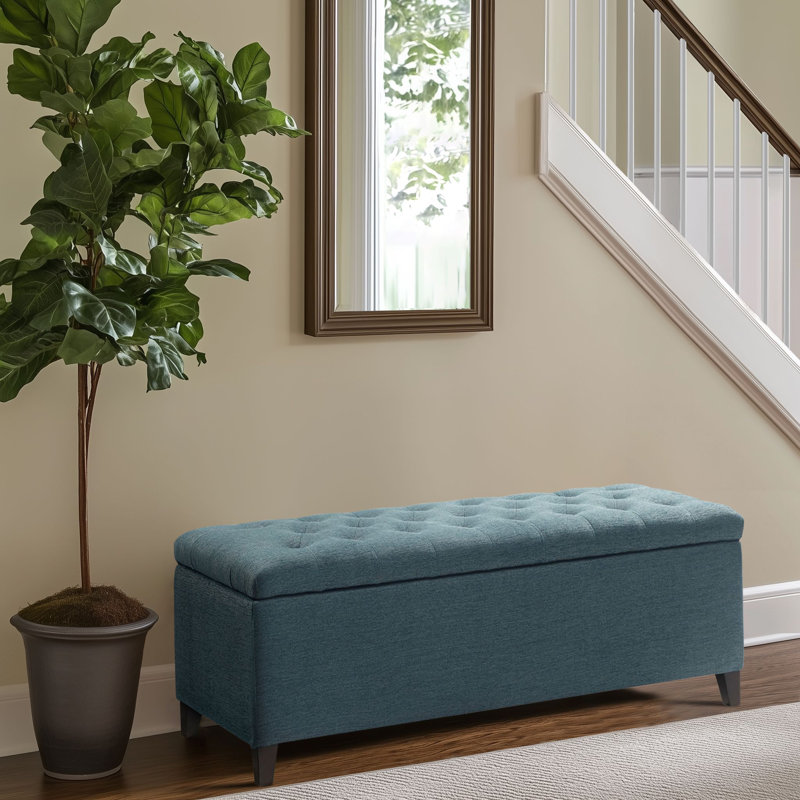 Banc de rangement rembourré Maniscalco, Bleu paon