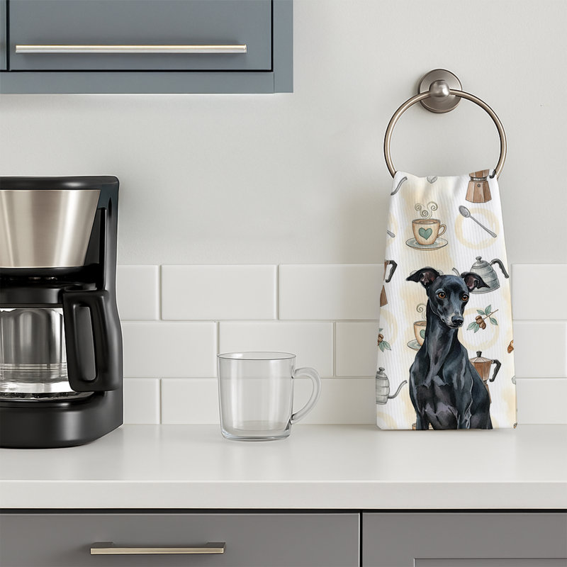 Black Italian Greyhound Coffee Bar Kitchen Towel, Black Italian Greyhound