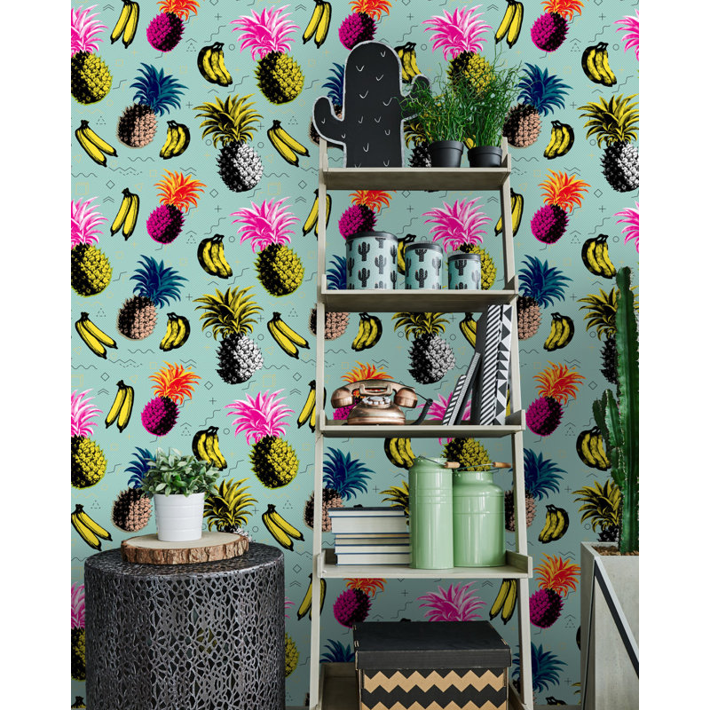 Nouvelle Pop Floral Wallpaper Roll, Blue/Black/Pink/Yellow