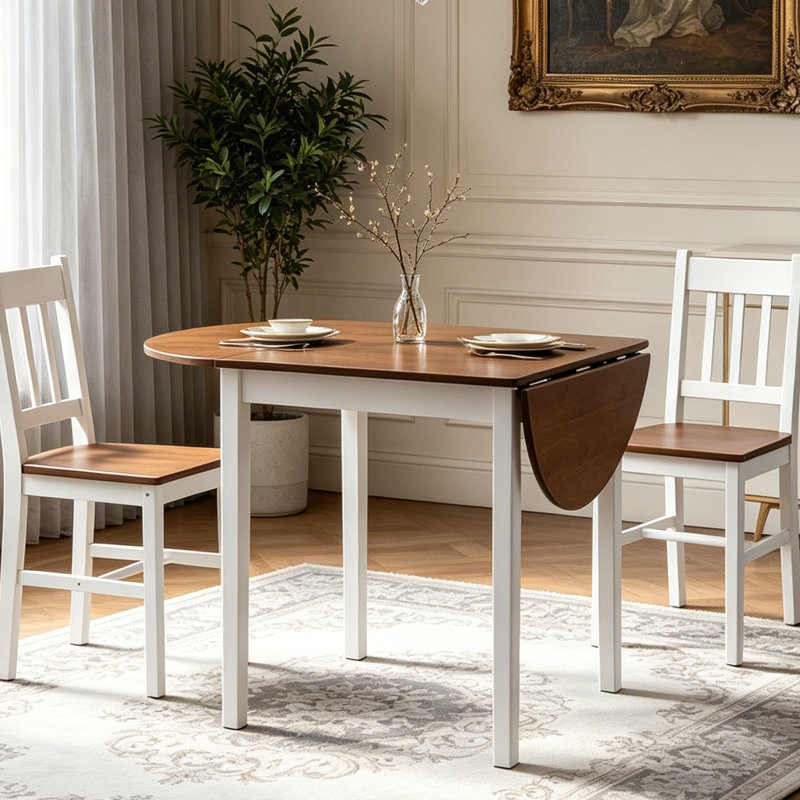 55" Extendable Solid Wood Kitchen Table , Oval Drop Leaf Tables For Small Spaces, Folding Dining Table For 4-6 People