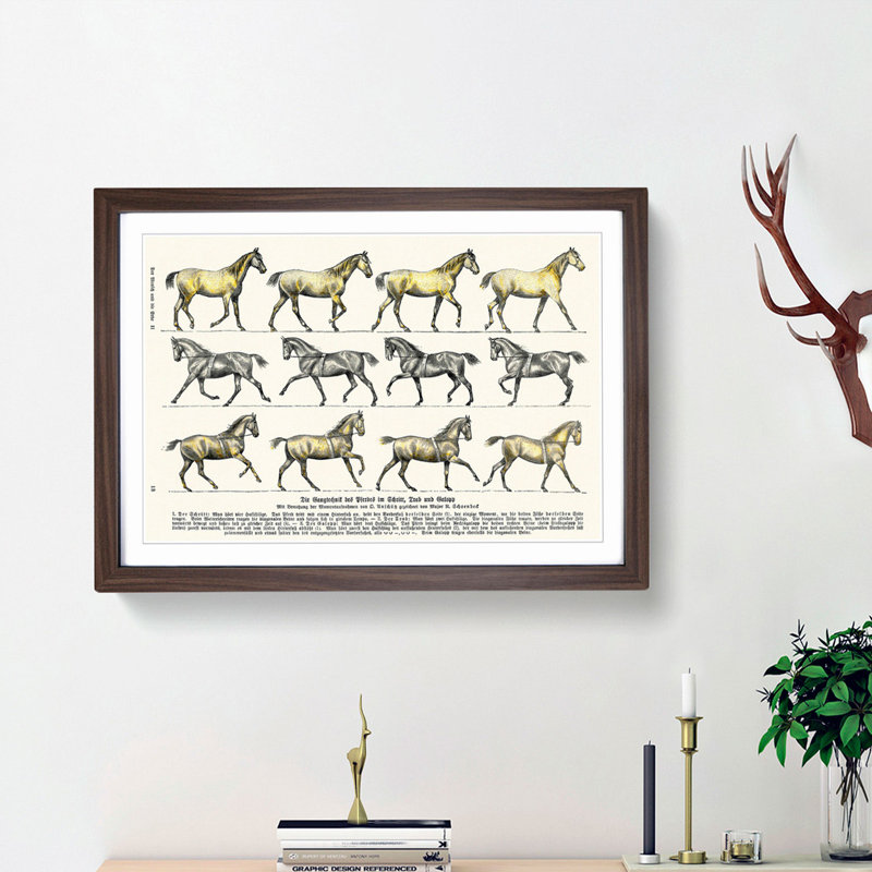 Study of Moving Horses by Hans Kraemer - Picture Frame Painting Print, 27cm H x 36cm W x 2cm D, Walnut Framed