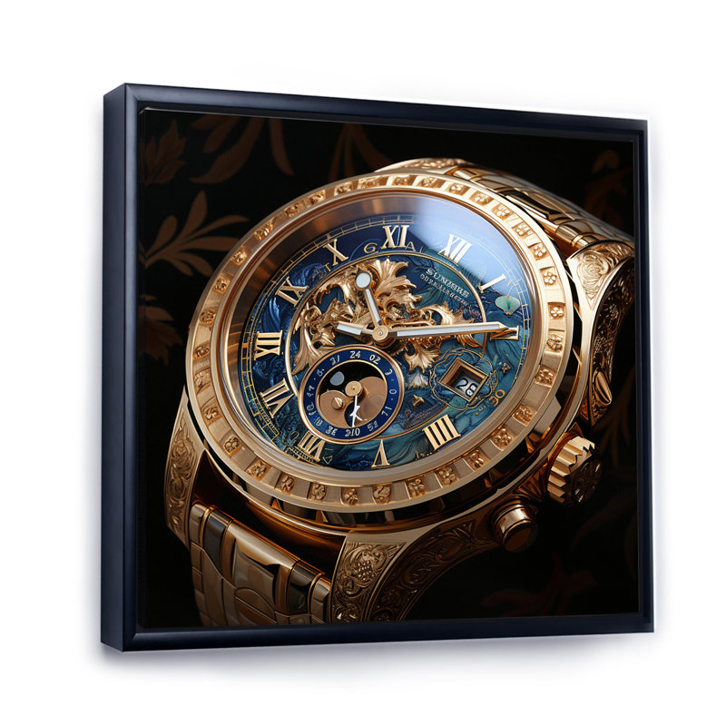 " Luxury Watch Golden Precision ", 24" H x 24" W x 1" D, Black Floater Framed