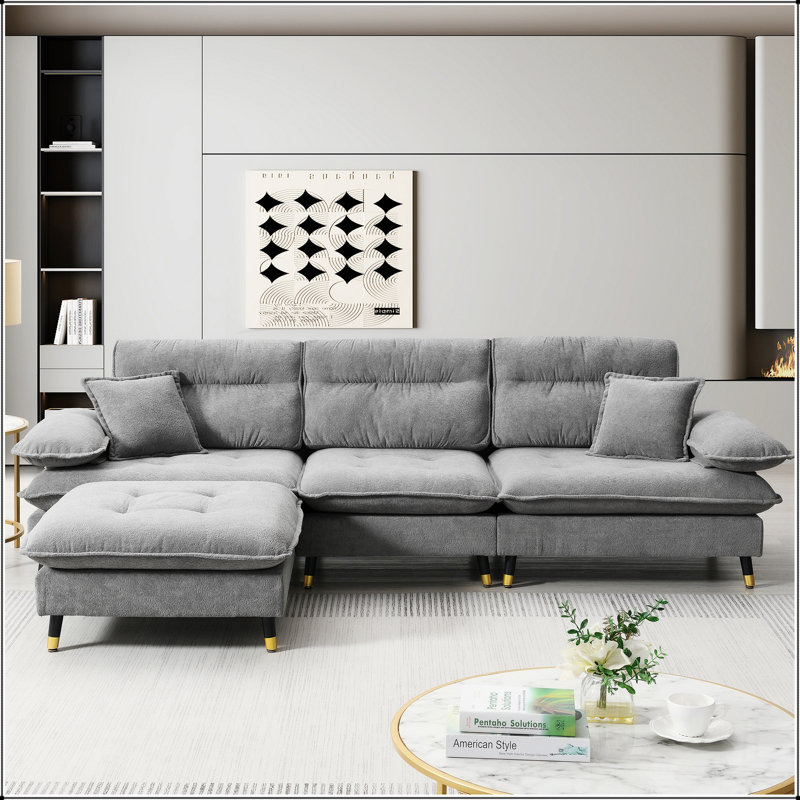 Canapé en chenille avec accoudoirs coussinés, Gris