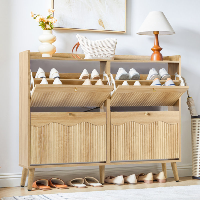 16 Pair Shoe Storage Cabinet, Yellow