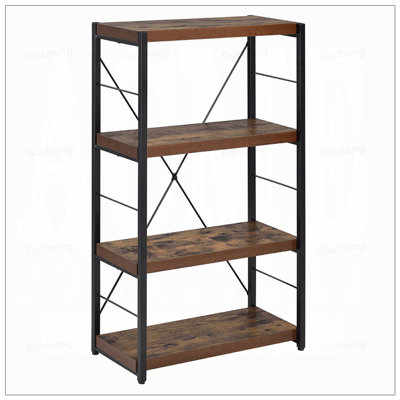 Bibliothèque de style industriel avec structure en métal et finition chêne vieilli pour le rangement de bureau à domicile moderne