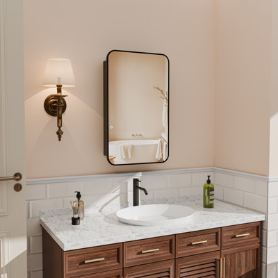  Recessed Bathroom Medicine Cabinet With Mirror And Adjustable Tempered Glass Shelves In Black