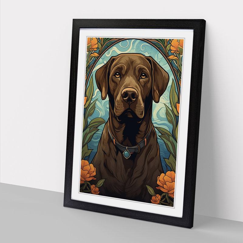 Labrador Retriever Nouveau - Single Picture Frame Print on Wood, Black Framed, 46cm H x 34cm W x 2cm D