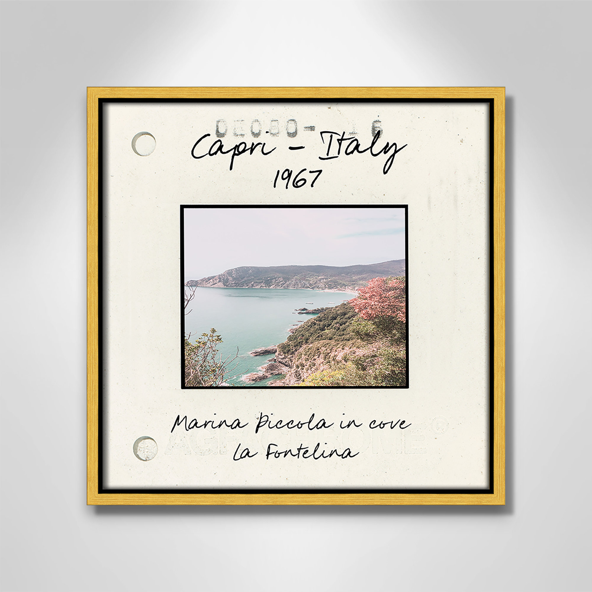 Capri Italy - Marina Picolla in La Fontalina Print by Susan Jill, 13.5" H x 13.5" W x 2" D, Gold Floater Framed Canvas