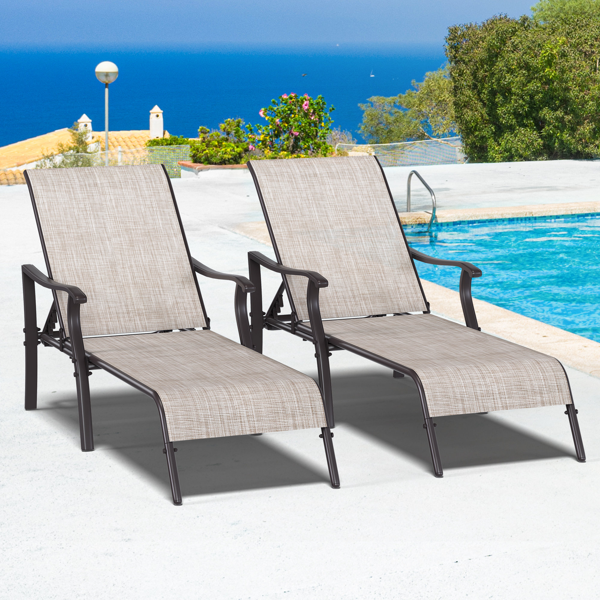 Red Barrel Studio® Outdoor Deck Chairs 5 Adjustable Positions (set of 2