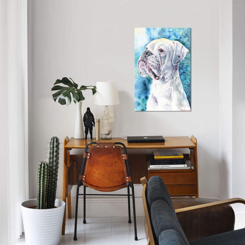 Boxer blanc, impression sur toile, H 12 po x l 8 po x P 0,75 po, Toile tendue, Pas de tapis