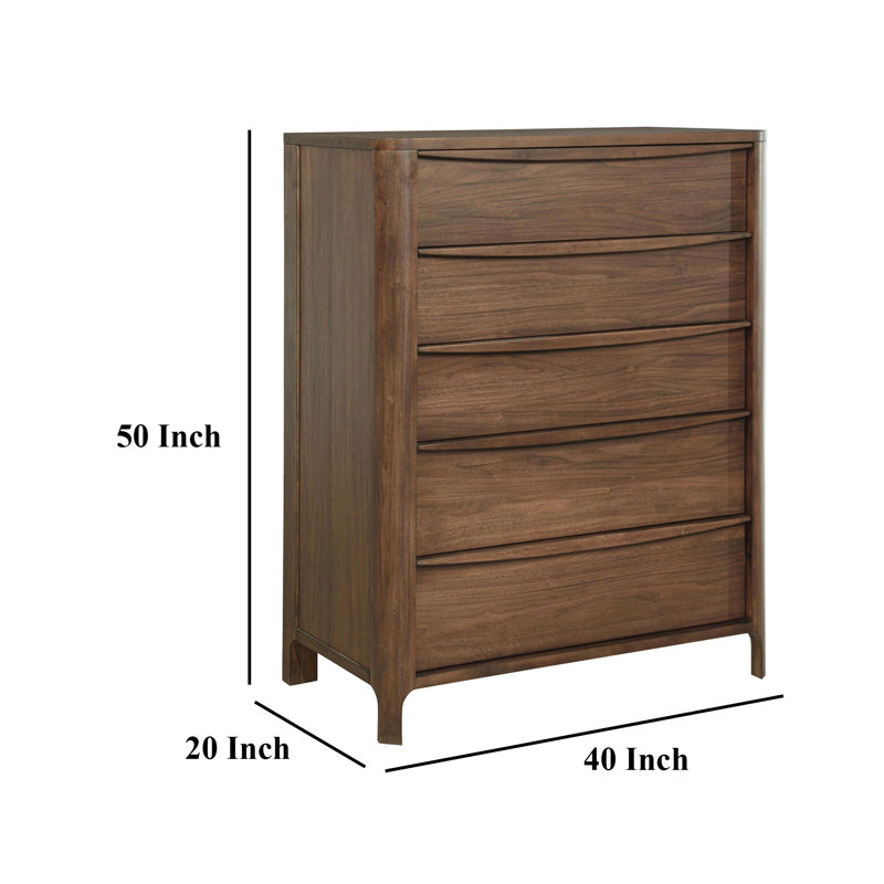 Commode haute avec 5 tiroirs de rangement, bois de noyer brun Rie