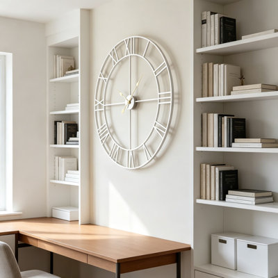 36 Inch Large Silver Wall Clock, Extra Large Silent Non Ticking Battery Operated Metal Roman Numeral Decorative Wall Clock for Living Room, Bedroom, Kitchen, Office, Entryway
