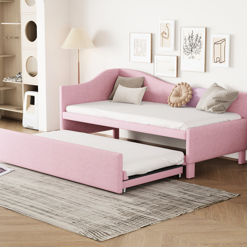 Lit de jour simple en L rembourré en forme de L avec lit gigogne, convertible pour les invités