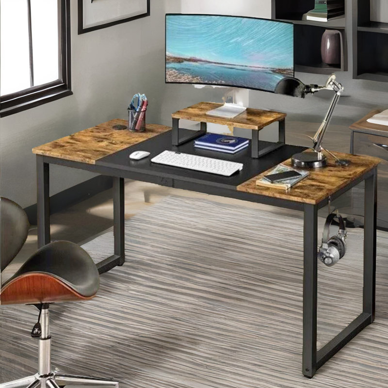 Loowit 140cm W Rectangle Writing Computer Desk With Moveable Monitor Stand Home Office Furniture
