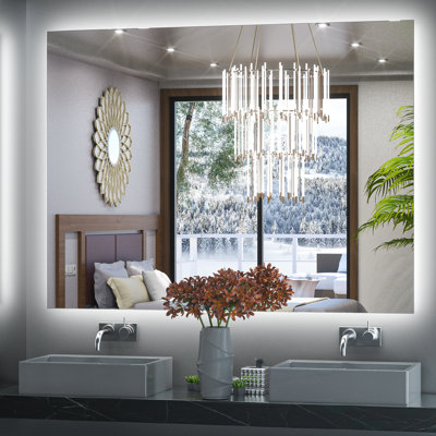 Chrisna LED Backlit Frameless Lighted Bathroom Vanity Mirror Wall Mirror 3 Color Adjust Dimmable Anti Fog