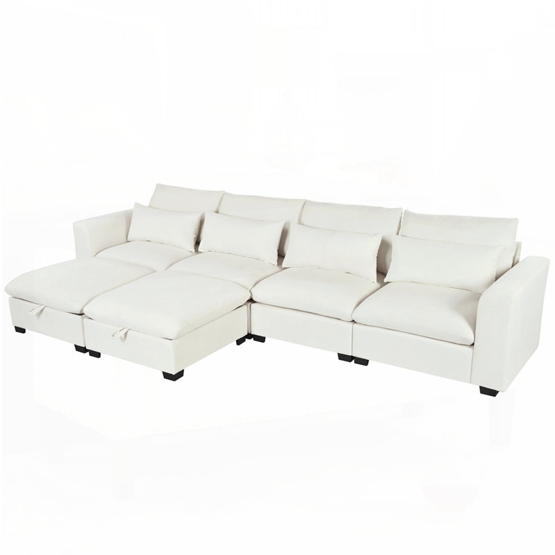 Canapé modulaire d'angle avec deux repose-pieds, Beige