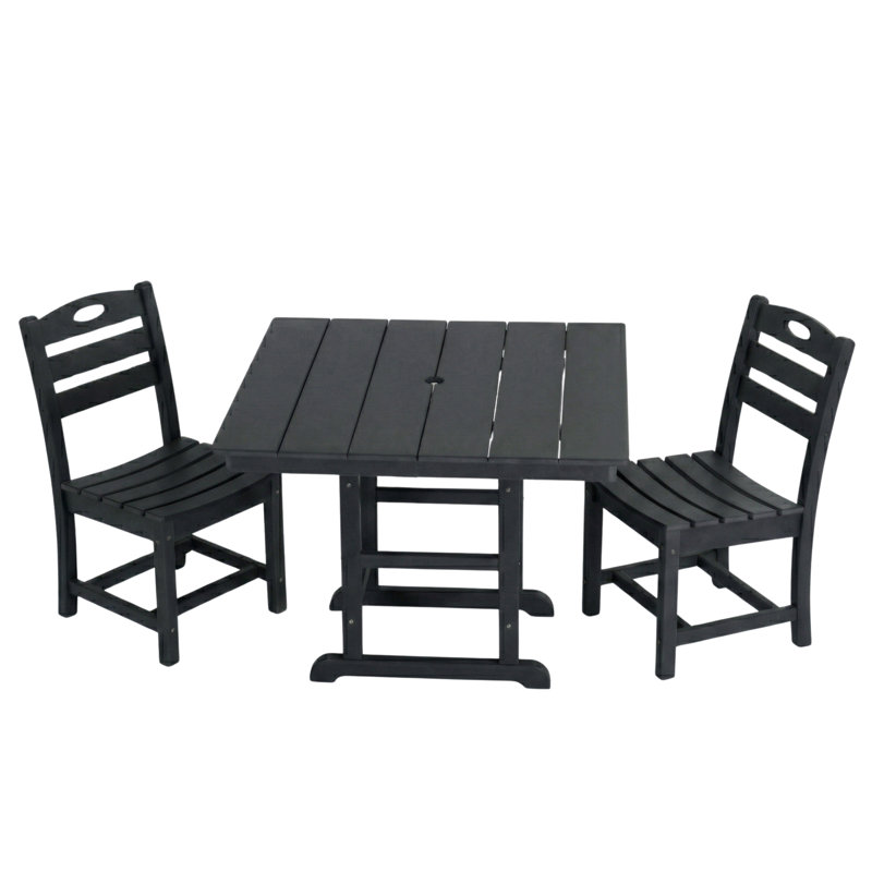 Ensemble bistro 3 pièces toutes saisons pour l'extérieur, Ensemble de trois pièces : table, deux chaises, Noir